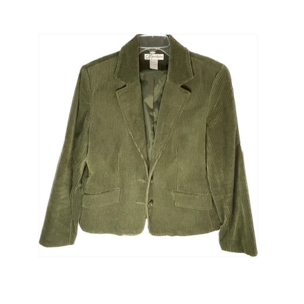 Dressbarn Jacket Womens‎ Large Green Corduory Button Up Blazer Pockets Lined